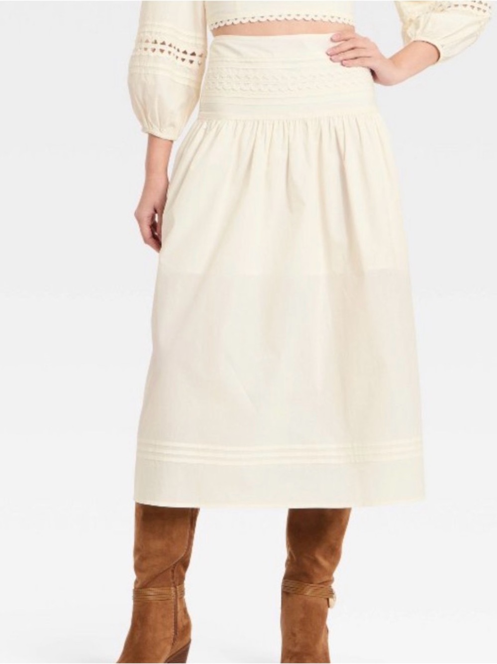 Bundle 3/$15 A new day Cream Smocked-Waist Midi Skirt with Pintuck Detail